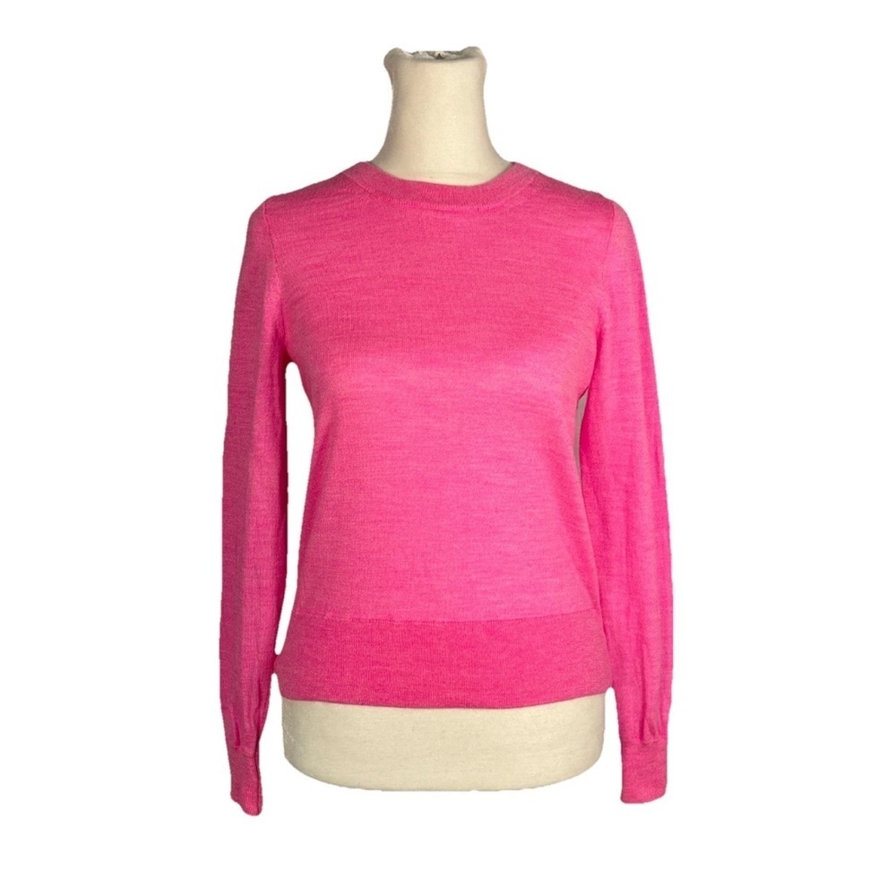 J. Crew Women's Hot Pink Merino Wool Crewneck Thin Knit Long Sleeve Size XS